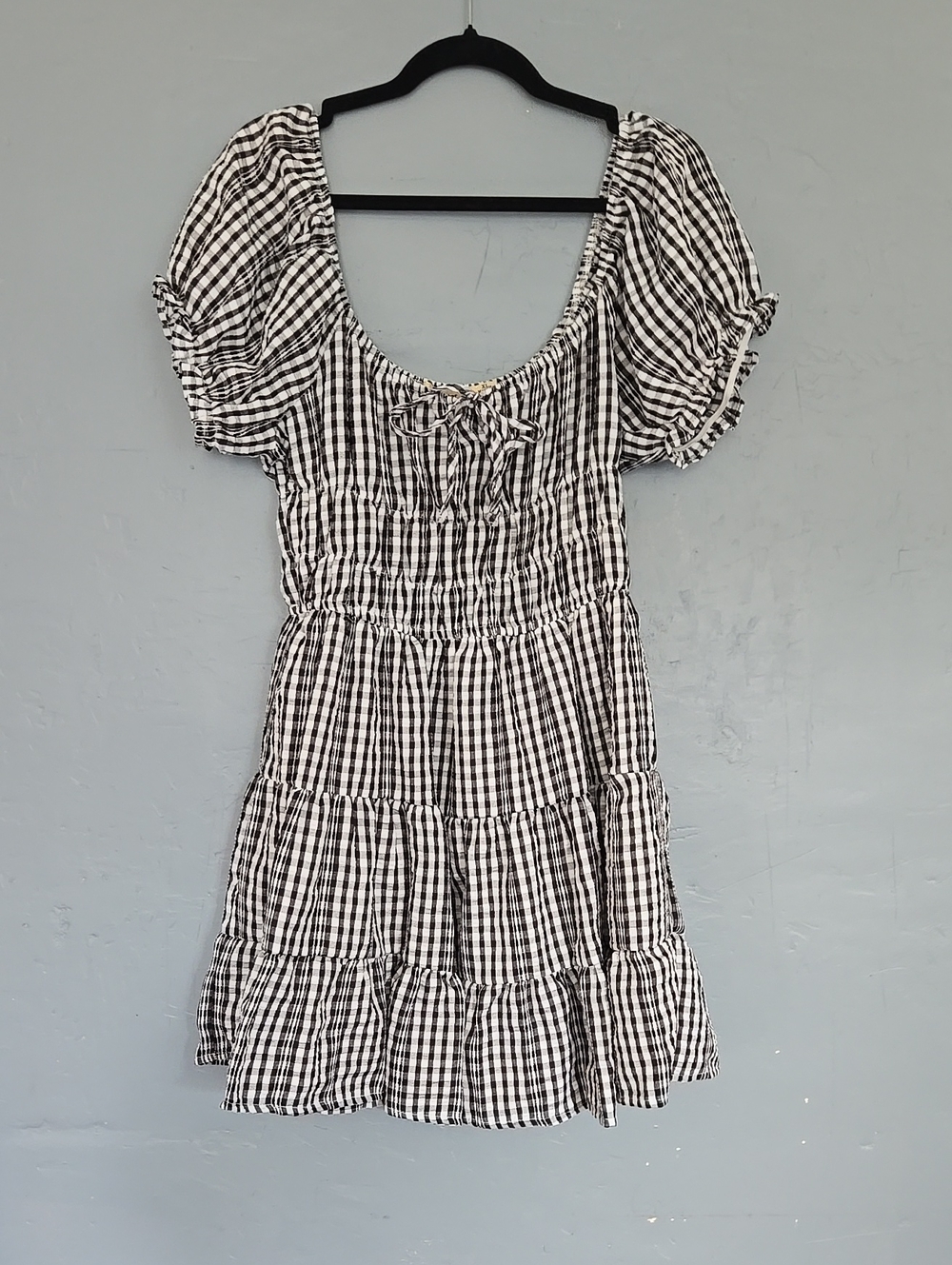 Liberty Love Black & White Gingham Puff-Sleeve Mini Dress